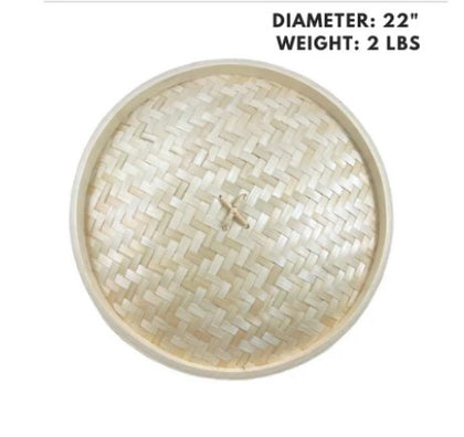 22-inch bamboo steamer cover, designed for even steaming and heat retention.