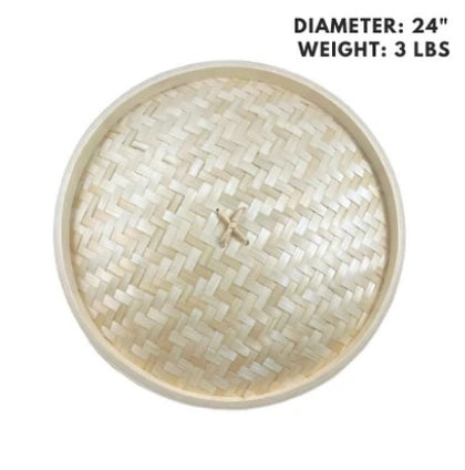 A 24-inch bamboo steamer cover, perfect for fitting larger bamboo steamers, offering a durable and natural lid for steaming food.




