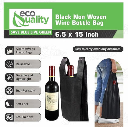 Black Wine Non-Woven Reusable Single Bottle Tote/Wine Gift Bags