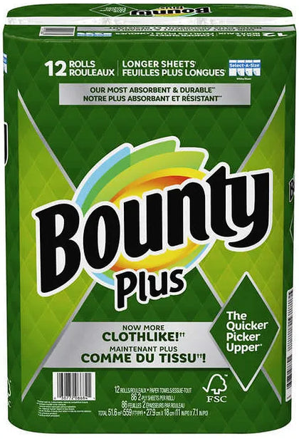 2x more absorbent  Bounty plus Kitchen Roll Paper Towels  WHITE PAPER TOWELS  Restaurant supplies  paper towel rolls  kitchen supplies  Household Supplies  full sheet heavy duty  Absorbent Perforated Paper Towels  48 sheets per roll  2-Ply  12 Rolls