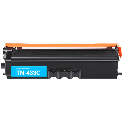 TN431/TN433 Cyan toner cartridge compatible with Brother printers, prints up to 1800 pages, fits HL-L8260CDW, L8360CDW, L8360CDWT, MFC-L8610CDW, L8900CDW.