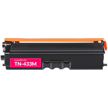 TN431/TN433 Magenta toner cartridge compatible with Brother printers, prints up to 1800 pages, fits HL-L8260CDW, L8360CDW, L8360CDWT, MFC-L8610CDW, L8900CDW.