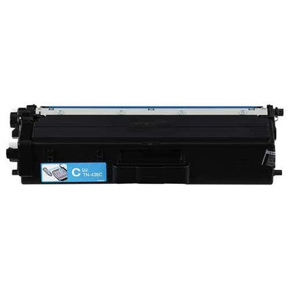 TN436 Cyan toner cartridge compatible with Brother printers, prints up to 6500 pages, fits HL-L8360, HL-L9310, MFC-L8900, MFC-L9570 models.
