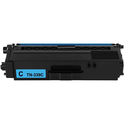 TN339 Cyan toner cartridge compatible with Brother printers, 6000-page yield, fits HL-L9200CDWT, L9200CDW, MFC-L9550CDW models.