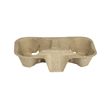 Molded Fiber Disposable 2 Cup Carrier Tray Holder For Hot & Cold Drinks