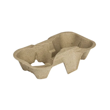 Molded Fiber Disposable 2 Cup Carrier Tray Holder For Hot & Cold Drinks