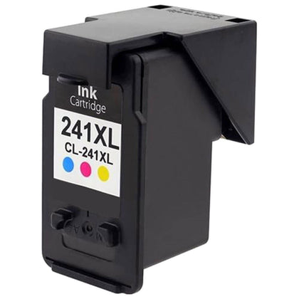 CL-241XL compatible color ink cartridge for Canon PIXMA printers, 400 pages, vibrant cyan, magenta, and yellow printing.
