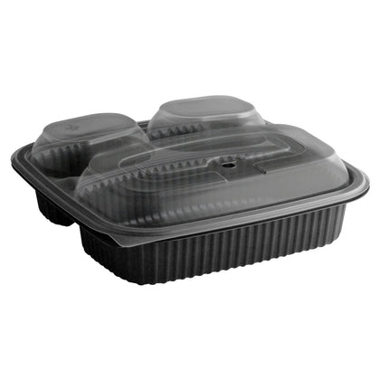 8″ Square 3 Compartment Container Black Base with Clear Lid