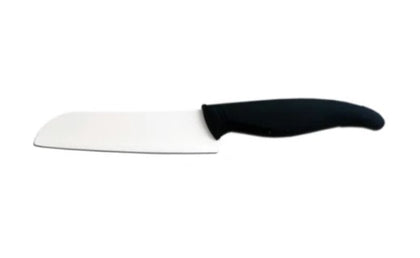 A 5-inch white ceramic Santoku knife with a sharp, durable blade, perfect for slicing, dicing, and chopping with precision.



