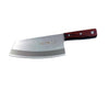 Close-up of a durable stainless steel rocking chef knife, perfect for precise cutting and meal preparation.