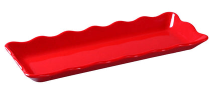 Yanco Scallop Edged Display Tray DC-6013R 12/Pcs Ideal for serving hot or cold appetizers, slices of bread, desserts, and other food for the entire table. Made from melamine material, it is popular for being reliable and having an unbreakable structure. The stylish Deli collection has a distinctive appearance featuring dinnerware With a glossy finish. It can be used in restaurants and catered events, outdoor dining areas, diners and cafes, and even hotels and poolside parties. 