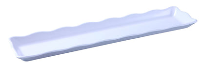 This Scallop Edged Display Tray DC-6021W 12/Pcs Ideal for serving hot or cold appetizers, slices of bread, desserts, and other food for the entire table. Made from melamine material, it is popular for being reliable and having an unbreakable structure. The stylish Deli collection has a distinctive appearance featuring dinnerware With a glossy finish. It can be used in restaurants and catered events, outdoor dining areas, diners and cafes, and even hotels and poolside parties.