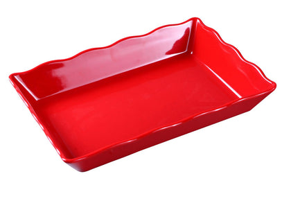 This Scallop Edged Display Tray DC-6114R 6/Pcs Ideal for serving hot or cold appetizers, slices of bread, desserts, and other food for the entire table. Made from melamine material, it is popular for being reliable and having an unbreakable structure. The stylish Deli collection has a distinctive appearance featuring dinnerware With a glossy finish. It can be used in restaurants and catered events, outdoor dining areas, diners and cafes, and even hotels and poolside parties.