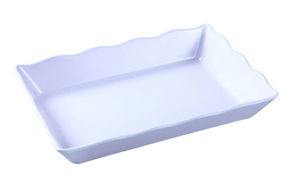Scallop Edged Display Tray 6/Pcs Ideal for serving hot or cold appetizers, slices of bread, desserts, and other food for the entire table. Made from melamine material, it is popular for being reliable and having an unbreakable structure. The stylish Deli collection has a distinctive appearance featuring dinnerware With a glossy finish. It can be used in restaurants and catered events, outdoor dining areas, diners and cafes, and even hotels and poolside parties. 