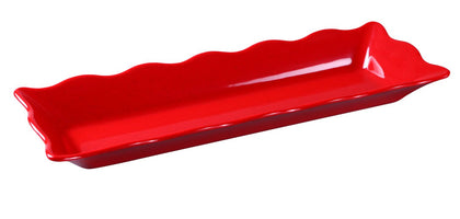 Yanco Scallop Edged Display Tray DC-6117R 6/Pcs Ideal for serving hot or cold appetizers, slices of bread, desserts, and other food for the entire table. Made from melamine material, it is popular for being reliable and having an unbreakable structure. The stylish Deli collection has a distinctive appearance featuring dinnerware With a glossy finish. It can be used in restaurants and catered events, outdoor dining areas, diners and cafes, and even hotels and poolside parties.