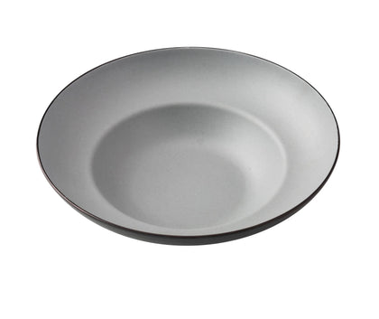  Deep Mediterranean Bowl is perfect for serving hearty soups, pastas, or salads. With a striking gray and black two-tone round design, this bowl adds a modern touch to any table setting. Crafted from durable, break-resistant melamine, it is ideal for both everyday use and upscale dining environments such as restaurants, cafes, or home kitchens. 