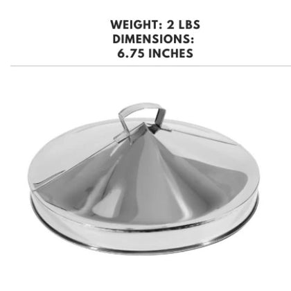 18-inch stainless steel dim sum steamer cover, designed to fit large steamers and retain heat for perfect steaming results.



