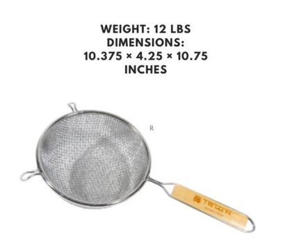 A 10-inch double mesh bowl skimmer, designed for efficient straining and draining of food and liquids.




