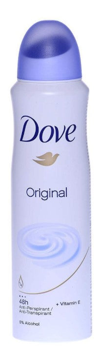 Dove Original Anti-Perspirant Deodorant Spray, 150ml, Case of 6 – gentle, long-lasting protection with a clean, classic scent.