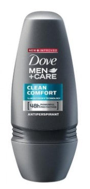 Dove Men+Care Roll-On Deodorant Clean Comfort, 50ml, Case of 48 – long-lasting sweat and odor protection with soft, comfortable underarms.