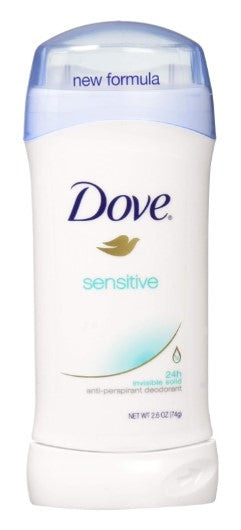 Dove Invisible Solid Antiperspirant Deodorant Sensitive Skin, 2.6oz, Case of 12 – gentle, fragrance-free protection for soft, smooth underarms.