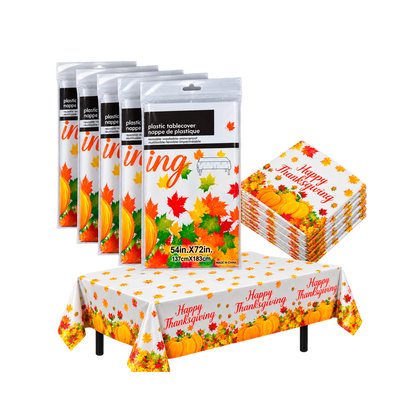 Thanksgiving Rectangular Plastic Tablecloth, 54 x 72 Inch, Multicolor Leaf Design