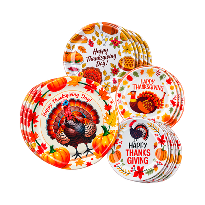 Thanksgiving Plastic Dinner Plates, 13 Inch, Assorted Designs