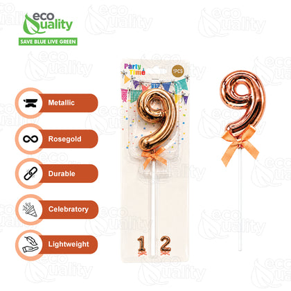 Rose Gold Number 9 Birthday Cake Topper, 8 Inch