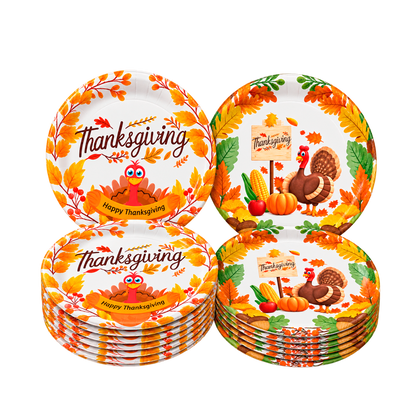 Thanksgiving Paper Dinner Plates, 9 Inch, Assorted Designs