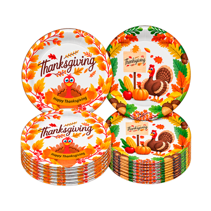 Thanksgiving Paper Dessert Plates, 7 Inch, Assorted Designs