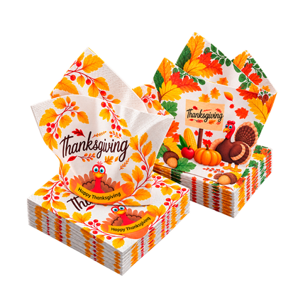 Thanksgiving Paper Napkins, 13 Inch Unfolded, Assorted Designs