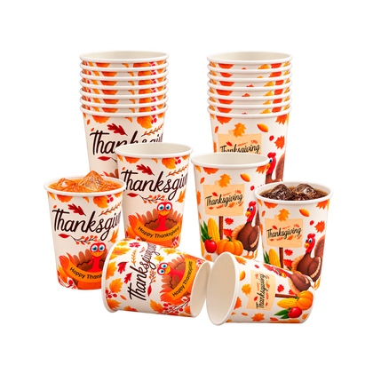 Thanksgiving Paper Cups, 9 Ounce, Assorted Designs