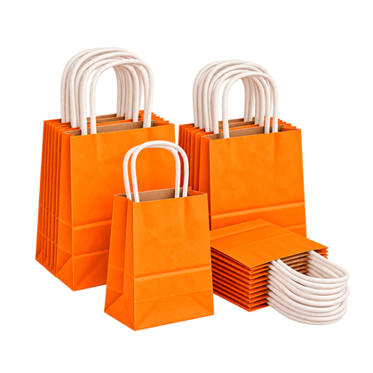 Small Orange Kraft Paper Gift Bags with Handles, 4.3 x 2.5 x 5.9 Inch