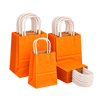 Small Orange Kraft Paper Gift Bags with Handles, 4.3 x 2.5 x 5.9 Inch