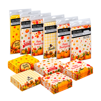Thanksgiving Rectangular Plastic Tablecloths, 54 x 72 Inch, Assorted Designs