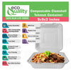 9 x 9 inch white compostable hinged clamshell container