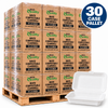 Illustrative EcoQuality 30 case pallet of white compostable clamshell takeout containers, 9 x 6 inch, one compartment, 250 containers per case