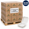 Illustrative EcoQuality 30 case pallet of white compostable clamshell takeout containers, 9 x 9 inch, one compartment, 200 containers per case