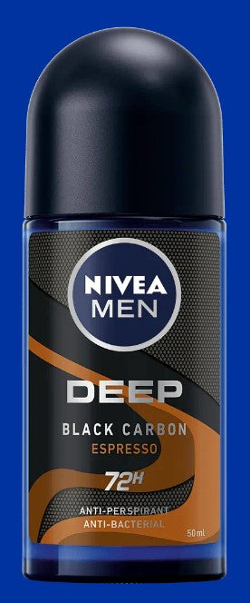 Nivea Men Roll-On Deep Black Charcoal Espresso, 50ml write a short alt txt for this product