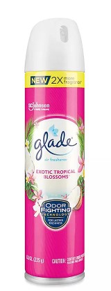 Glade Air Freshener Spray, 2x Exotic Tropical Blossom, 8.3 oz – eliminates odors with a tropical floral-fruity scent.