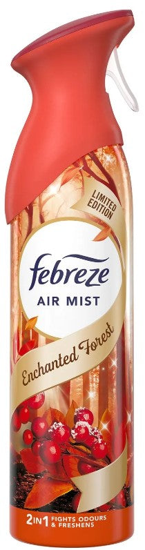 Febreze Enchanted Forest air freshener, 185ml spray, eliminates odors and fills rooms and fabrics with a fresh, woodland-inspired scent.