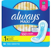 Always Maxi Pads, Size 1 Regular, Unscented, 48 Count – reliable period protection with a soft, comfortable design for light to medium flow.