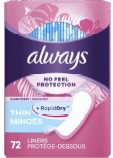 Always Thin Daily Liners, Regular Absorbency, Scented, 72 Count – thin, breathable pantyliners for daily freshness and comfortable protection.