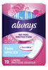 Always Thin Daily Liners, Regular Absorbency, Unscented, 72 Count – thin, breathable pantyliners for daily comfort and light protection.