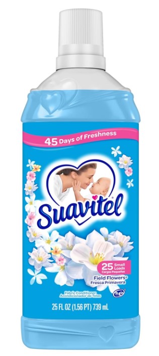 Suavitel Fabric Conditioner Field Flowers 25oz bottle, floral-scented softener for long-lasting freshness and smooth, soft clothes