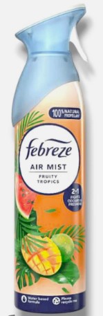 Febreze Air Freshener Spray Fruity Tropics, 185ml (6.3 oz) – odor eliminator with a juicy tropical scent for fresh, long-lasting fragrance.