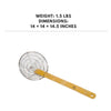 Galvanized coarse mesh skimmer with a bamboo handle, 14 inches, ideal for straining and lifting large food items with ease.



