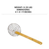 Galvanized coarse mesh skimmer with a bamboo handle, 4 inches, perfect for straining and lifting small food items.



