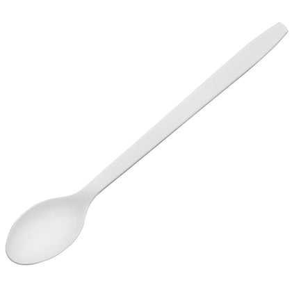 white plastic soda spoon, disposable milkshake spoon, polypropylene spoon for milkshakes, durable plastic beverage spoon, soda and milkshake serving spoon