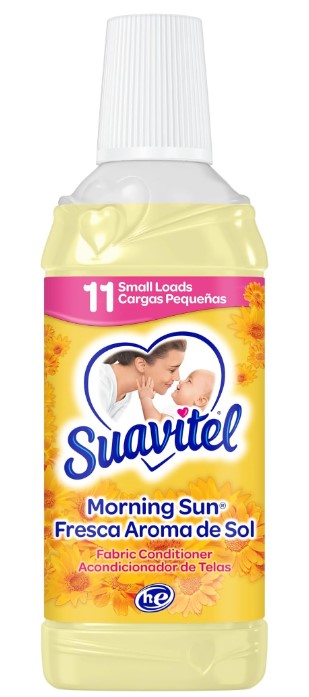 Suavitel Fabric Conditioner, Morning Sun scent, 11oz bottle for soft, fresh-smelling laundry.